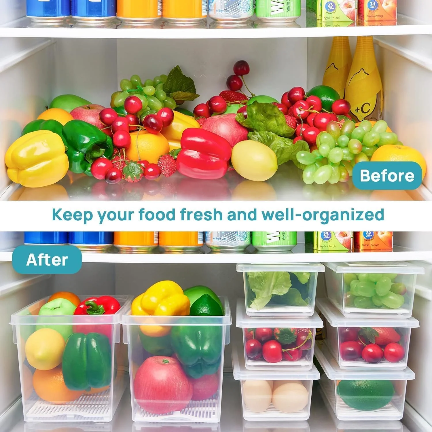 Uniqly- Fridge Storage Containers with Drain plates- Pack of 6: f - Image 4