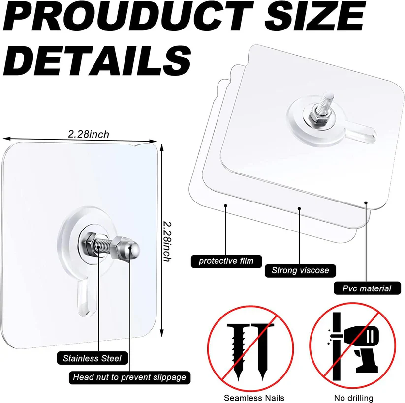 Wall Adhesive Hooks, No-Drilling Waterproof Screw for Hanging - Image 6